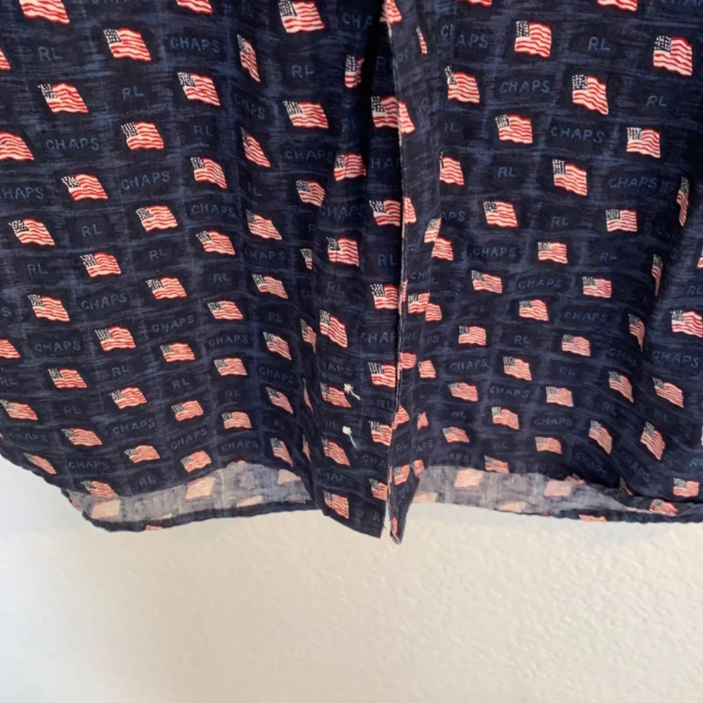 Chaps Ralph Lauren Mens Flag Print Button Down Shirt 2XLT Patriotic Americana